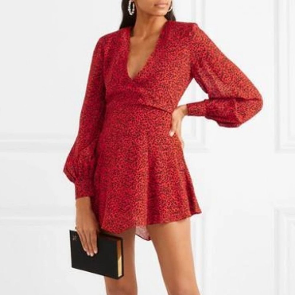 NWT$330 Alice + Olivia Polly Red Leopard Long Sleeved Fit & Flare Mini Dress 10